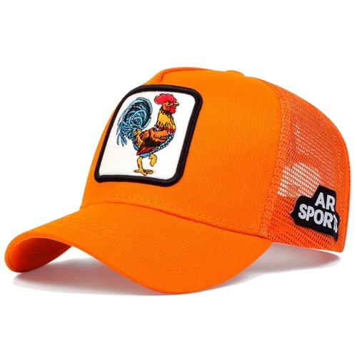 Adjustable Rooster Embroidery Baseball Cap for Men Women - Orange, Quick Dry Mesh, Cool Vent, One Size