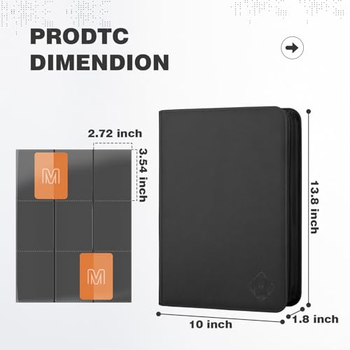 9-Pocket Zip Trading Card Binder Holds 540 Cards for TCG MTG Sports Cards - Black