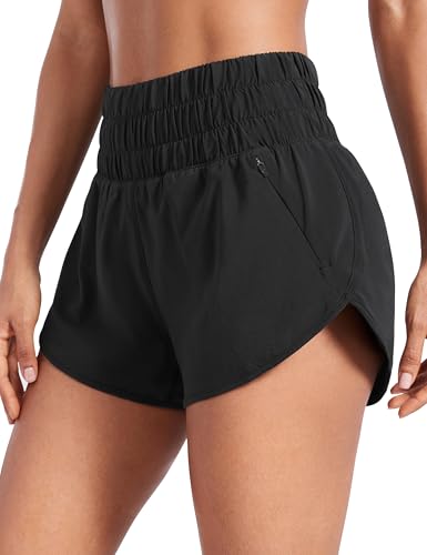 CRZ YOGA Dolphin Running Shorts 3-Inch - Medium Black, Quick-Dry & Soft