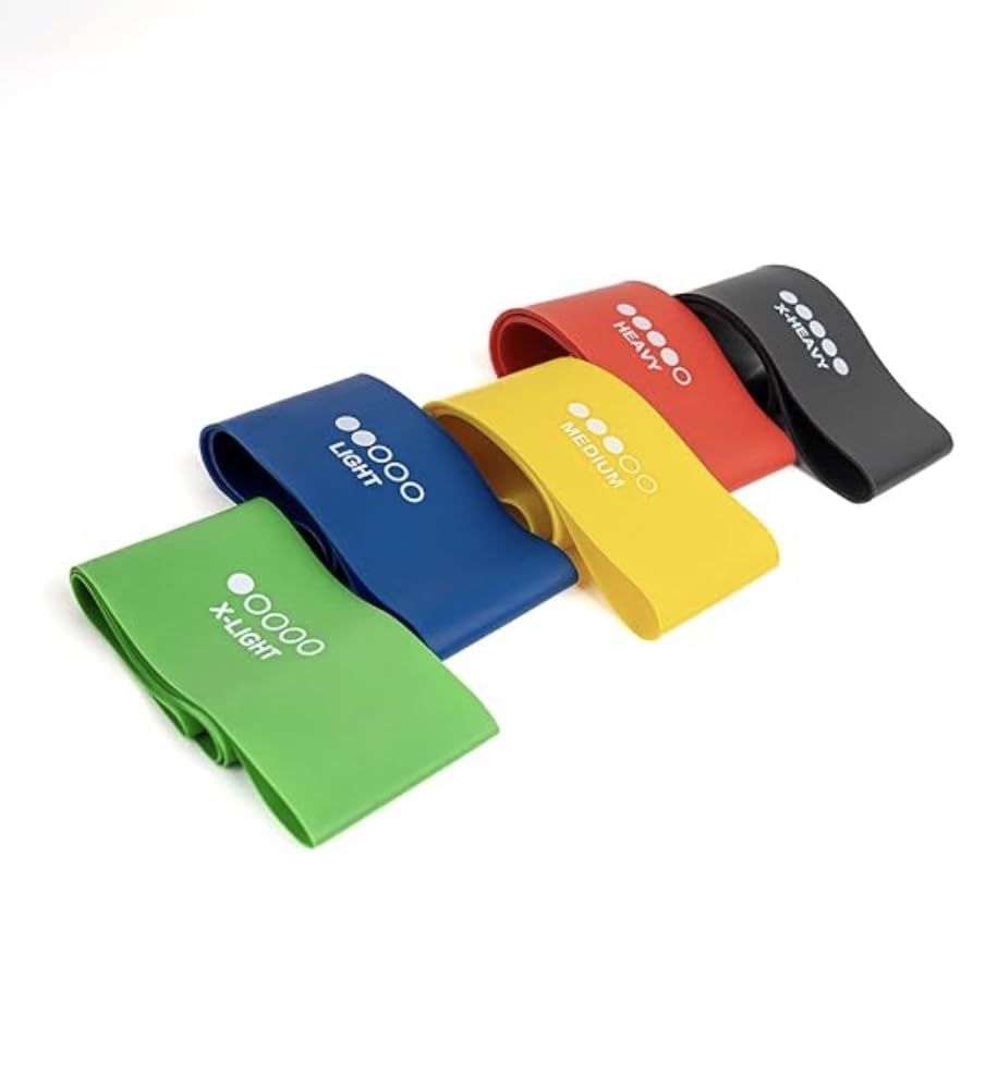 Fitness Fusion Resistance Loop Exercise Bands Set of 5 – Durable Bands with 5 Resistance Levels, Non-Slip Design, Comfortable on Skin, Includes Carry Bag – Home and Gym Workouts for Women and Men
