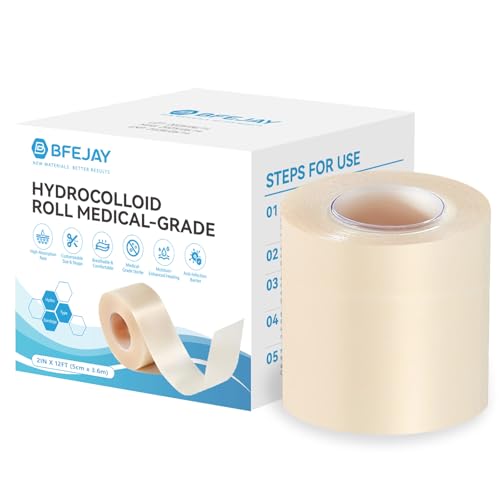 Hydrocolloid Bandages for Wound Care, Extra Large Medical-Grade Hydrocolloid Roll with Self-Adhesive, Ultra Absorbent, Flexible & Waterproof, DIY Size & Shape First Aid Kit Essential (2in*12ft)