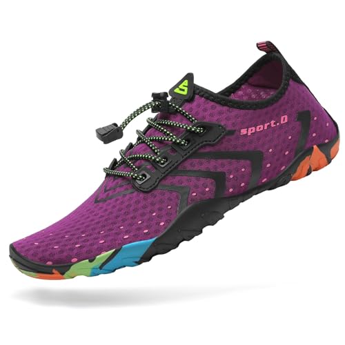 Water Shoes for Men Women - Quick-Dry Barefoot Swim Shoes - Purple, Spandex, 8 Women / 6.5 Men