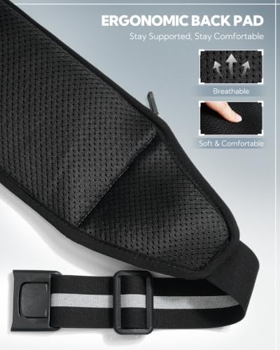 Waterfly Running Belt with Breathable Back Pad and 4 Pockets - Large Black