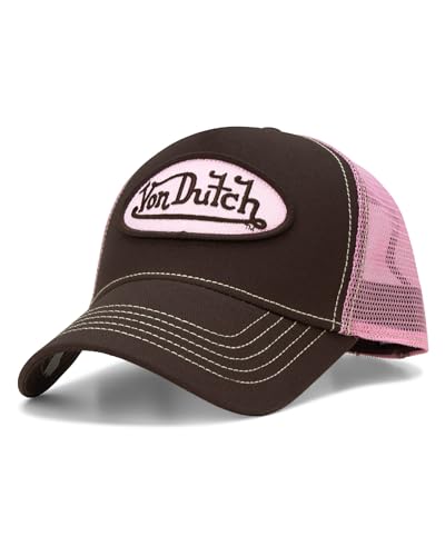 Unisex Trucker Hat with Mesh Back and Colorblock Design - One Size Brown Pink