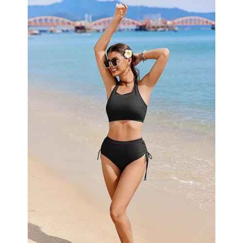 AI'MAGE Womens High Waisted Bikini Sets Cheeky Push Up Two Piece Swimsuits Drawstring Halter Tummy Control Bathing Suit