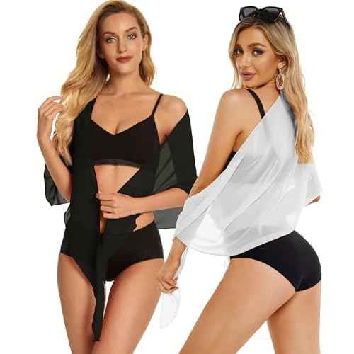 CHICGAL 2 Pieces Women Beach Sarong Bathing Suit Wrap Skirt Sheer Bikini Swimsuit Cover Ups for Swimwear