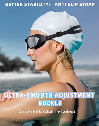 Greatever Adult Swim Goggles Anti-Fog UV Wide View - Black Silver Lens