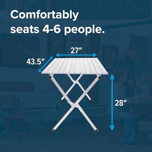 Camco Aluminum Roll-Up Table with Carrying Bag | Lightweight & Easy-to-Carry | Comfortably Sits 4-6 People | Ideal for Tailgating, Camping, The Beach, Parties & More (51892)