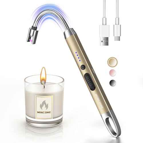 Electric Candle Lighter, USB-C Rechageable Arc Lighters for Camping, Long Lighter with 360¡Æ Neck & Safety Switch, Windproof & Flameless lighters for BBQ & Candle Lovers (Champagne Gold)