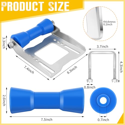 8 Inch Boat Trailer Keel Roller Assembly Kit with Galvanized Bracket and TPU Roller