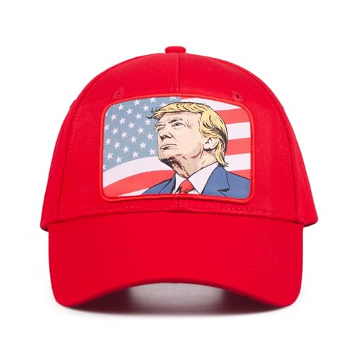 Trump Portrait Baseball Cap with American Flag Design - Red Patriotic Adjustable Hat for Men & Women
