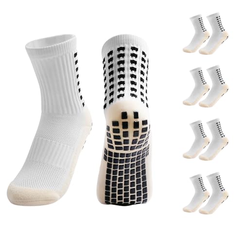 Youth Soccer Grip Socks 4 Pairs - Better Traction, One Size, White - Youth Sports Socks