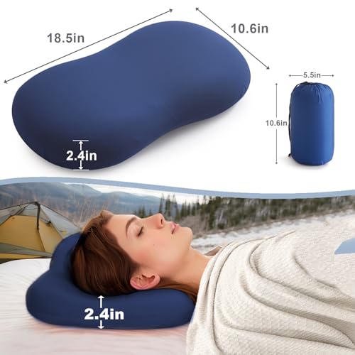 Camping Pillow for Sleeping, Memory Foam Travel Pillow, Cooling Small Pillow for Camp,Backpacking,Trip,Breathable & Waterproof Cover (1, Blue)