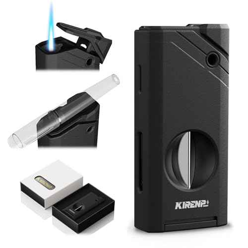 All-in-one Torch Lighter, with Portable Design, Cutter, Holder, Adjustable Flame, Multi-Functional Lighter Accessories, Refillable Butane Lighter, Candles, Elegant Gift for Men, Outdoors (Without Gas)