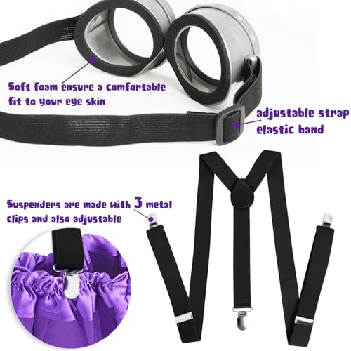 5 Pcs Halloween Costume Women Adults,Purple Beanie/Goggles/Tutu Skirt/Suspenders/Gloves Halloween Costume Accessories