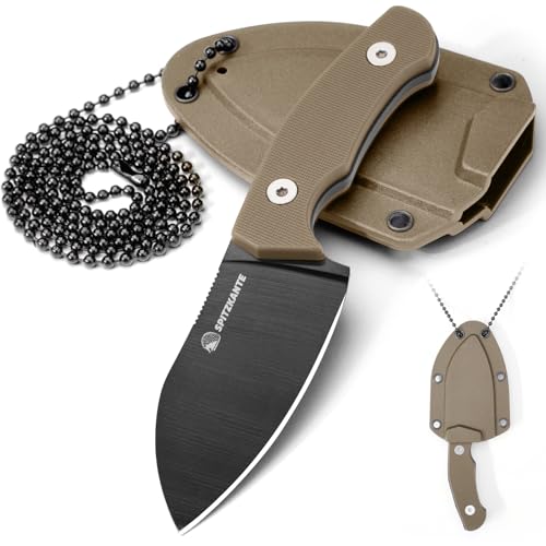 EDC Neck Knife with Sheath - Khaki Handle, 2.8" Stainless Steel Blade, Tactical Fixed Blade Camping Knife, Variation: Khaki-Black