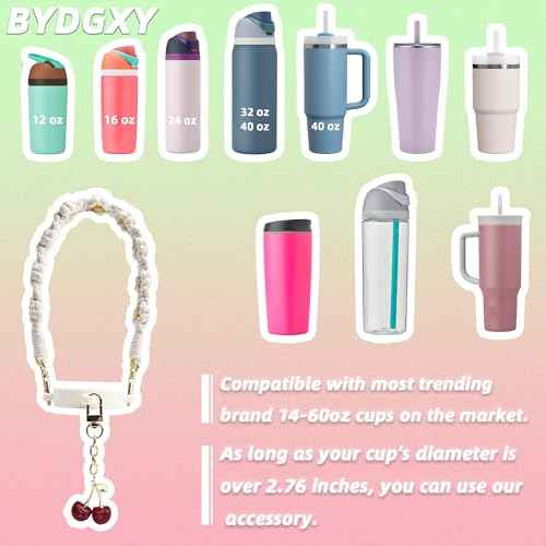 Handle Strap & Cherry Charm Accessories Set Compatible with Owala Water Bottle 24 oz, 32 oz, 40 oz, FreeSip, Kids & Pink Tumblers, Multi-Use for Owala Accessories Set & Stanley Cup Accessories