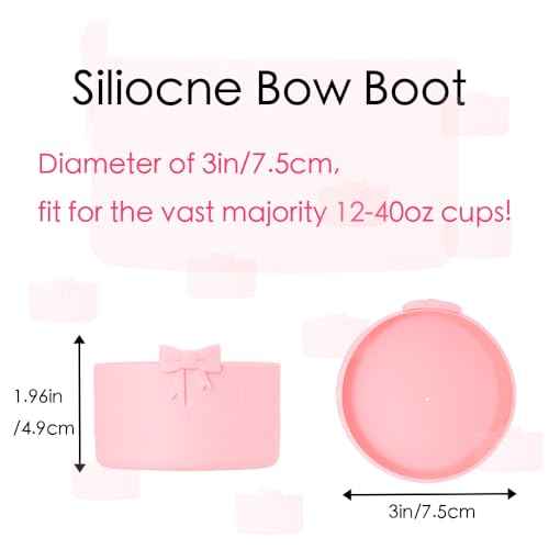 Pink Silicone Bow Straw Covers Cap Toppers+Boot Compatible with Stanley Cups,Cute 10mm Straws Topper Bottle Boots for 40oz Tumbler with Handle,Stanleys Cup Accessories Set,3Pcs
