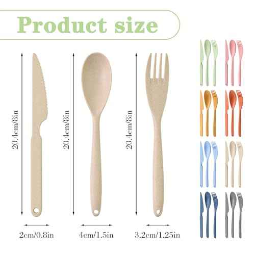 Knives Spoons and Forks Set, Large BPA Free Reusable Travel Utensils, Plastic Cutlery set Portable Lunch Tableware (8 Color)