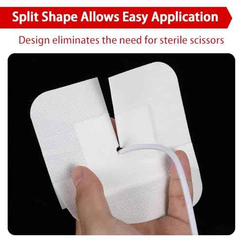 15 Pcs Split Drain Adhesive Feeding Tube Bandages, Peg G J Supra-Pubic Incision Bordered Guaze Pad, Sterile Drain Patch Supplies Island Dressing, Catheter Stabilization Device Holder for Nursing Care