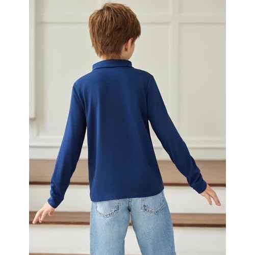 Arshiner Boy's Long Sleeve Plaid Trim Polo Shirt School Uniform Shirt with Pocket for 4-12 Years