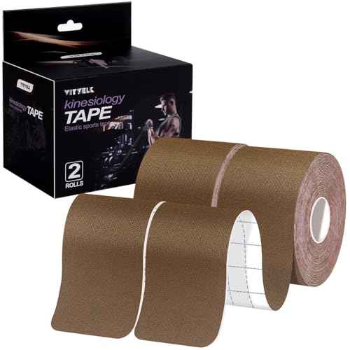 Pro VityElk Kinesiology Tape Uncut Elastic Sports Tape for Muscle Pain Relief & Support - Breathable Waterproof Athletic Tape for Joints, Back, Knees - 2In x 16.4ft /Roll (Brown 2 Roll)
