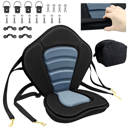 Kayak Seat Deluxe Padded Fishing Boat Seat with Backrest, Storage & Adjustable Straps - Set of 1
