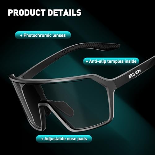 SCVCN Photochromic Cycling Glasses Sport Sunglasses Clear MTB Men Women BMX Running Driving