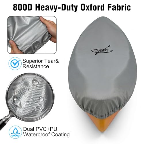 800D Heavy-Duty Waterproof Kayak Cover 10.1-11.5ft Outdoor Storage