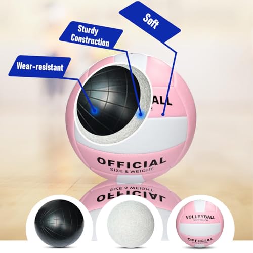 Pink Official Size 5 Synthetic Leather Volleyballs 6 Pack with Pump & Mesh Bag