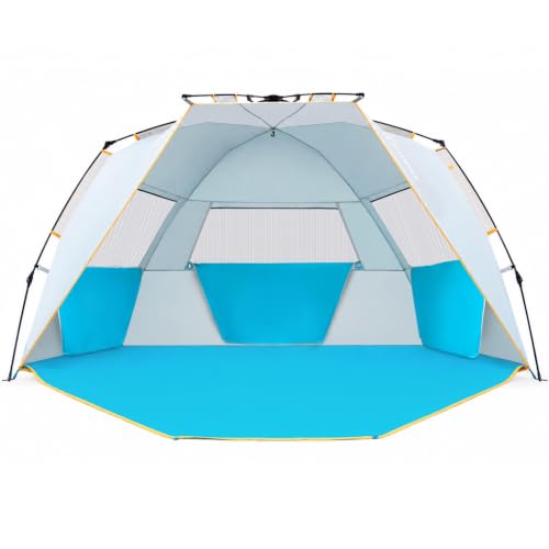 WolfWise Beach Tent Sun Shelter for 6-7 People - Blue, Easy Setup, Zipper Door