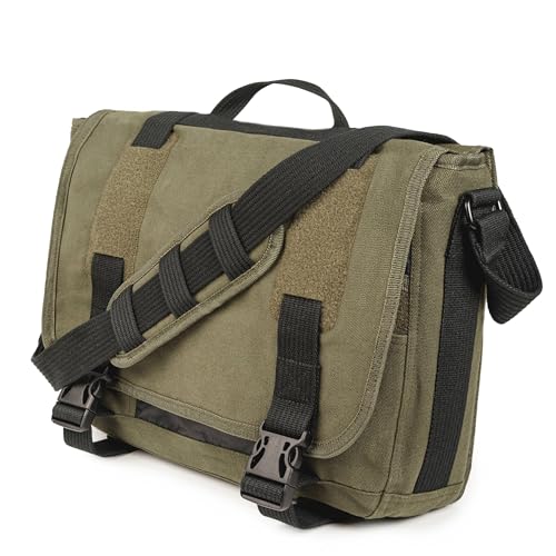 Large Olive Drab Canvas Messenger Bag with Laptop Compartment - Fits 17" Laptops