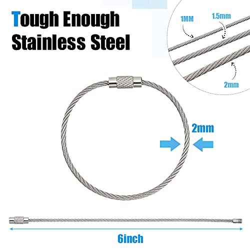 Shimeyao Wire Keychain Cable Metal Wire Cable Key Ring 6" Stainless Steel Loop Luggage Tag for Outdoor Hiking Items Hanging