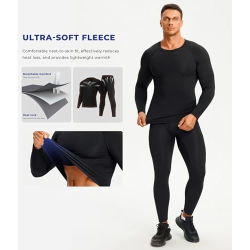 TAILONG Thermal Underwear for Men - Long Johns with Fleece Lined Base Layer Cold Weather Hunting Gear Top Bottom