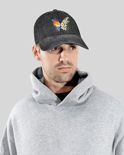 Negi Retro Denim Baseball Cap for Women Rainbow Butterfly Adjustable Dad Hat