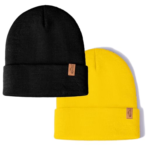 Rajputana 1 & 2 Packs Unisex Knit Winter Beanie Hats Cap Set for Men and Women