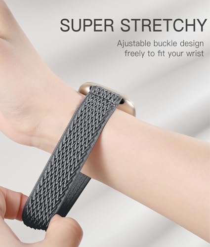 Stretchy Nylon Watch Bands for Fitbit Versa 3/4, Sense & Sense 2 - Navy Blue, Army Green, Blue Gray, Black Gray, Black - Adjustable Strap for Women Men