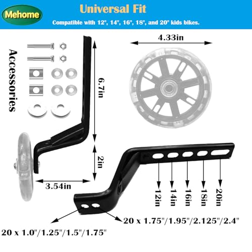 Black Bike Training Wheels for 12-20 Inch Single-Speed Kids' Bikes