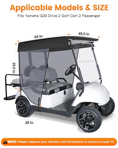 Gray Golf Cart Sun Shade Cover for Yamaha G29 Drive2 2 Passenger - Waterproof & Breathable