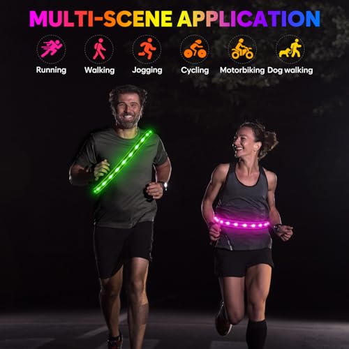 Illumifun LED Running Belt - USB Rechargeable Light Up Sash, High-Visibility Elastic Waistband Light for Running Cycling Hiking Camping Nighttime Activities