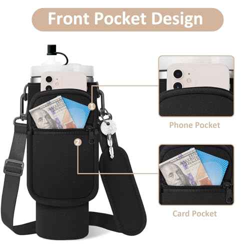 Water Bottle Carrier Bag with Strap for Stanley 40/30 oz Tumbler Neoprene Insulated Cup Holder Sleeve with Phone Pocket & Straw Cover for Stanley Cup Accessories