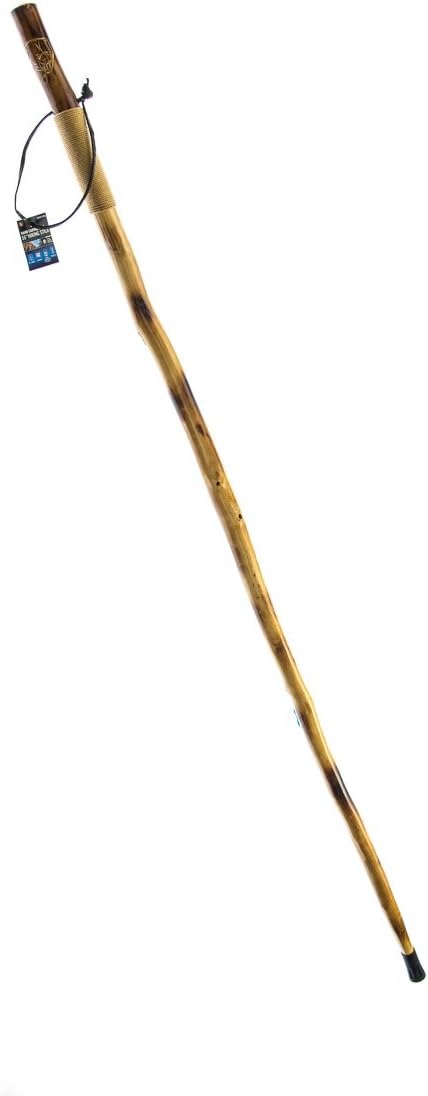 SE Survivor Series 55" Hand-Carved Grizzly Bear Hiking Stick - Durable Pine Wood, Weatherproof, Rope-Wrapped Handle, Steel Spike, Removable Rubber Tip for Trekking & Walking