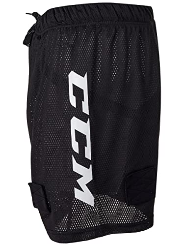 Junior Hockey Mesh Jock Shorts with Sock Tabs - Large Black