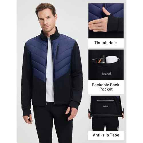 baleaf Men's Cycling Jacket Puffer Lightweight Coat Windproof Warm Winter 5 Pockets Packable Running Hiking