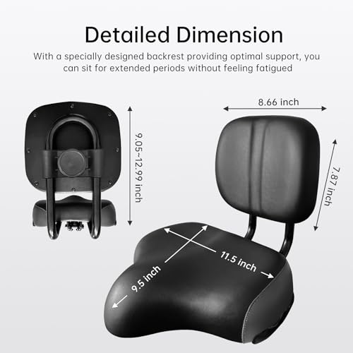 Oversized Bike Seat with Backrest - Comfortable Bicycle Saddle for Tricycles - Black & Grey