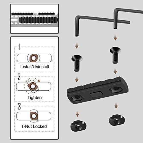 Single Picatinny Aluminum Accessory Rail Set 3 5 7 9 11 13 Slots with 13 T-Nuts & Screws, 6 Wrench-Rounded Corner