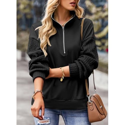 SHEWIN Womens Half Zip Sweatshirt Fall Loose High Neck Pullover Tops