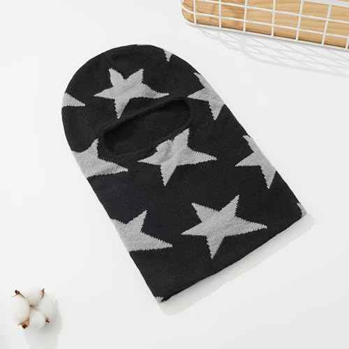 Punk Balaclava Ski Mask Y2K Star Full Face Mask Singer Merch Knitted Face Cover for Women Men Winter Outdoor Sports Black