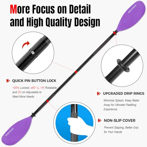 Purple Adjustable Lightweight Kayak Paddle 230-250cm - WONITAGO