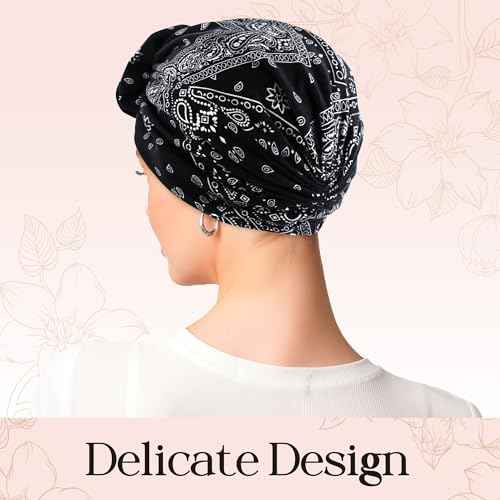Womens Chemo Headwear Cotton Beanies Satin Lined Bonnet for Sleeping Handmade Flower Turbans for Women